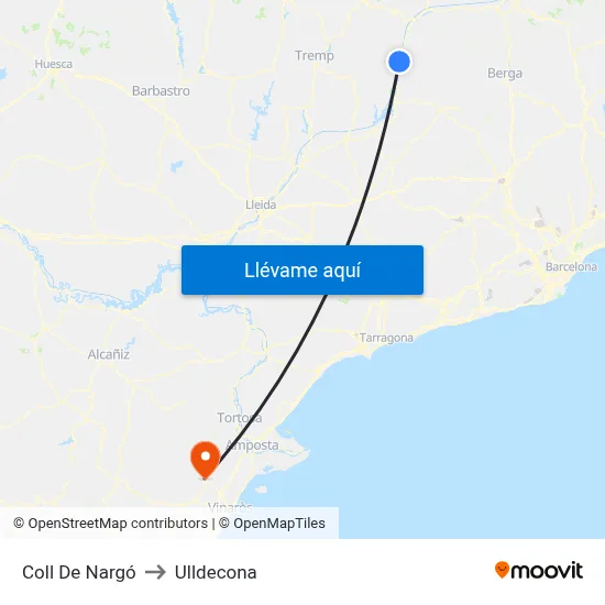 Coll De Nargó to Ulldecona map