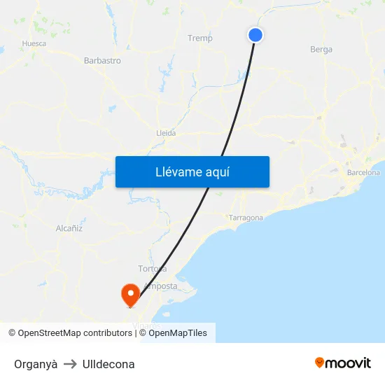 Organyà to Ulldecona map
