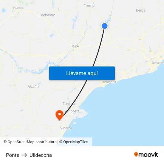 Ponts to Ulldecona map