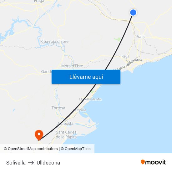 Solivella to Ulldecona map
