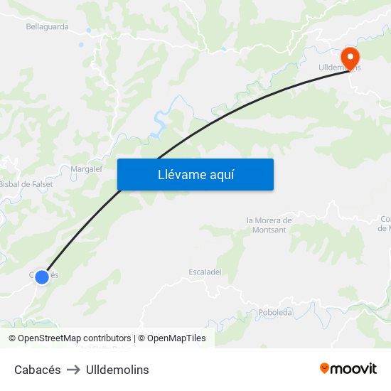 Cabacés to Ulldemolins map