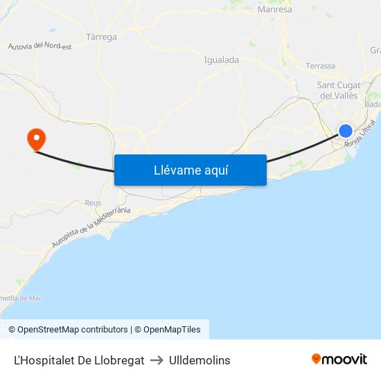 L'Hospitalet De Llobregat to Ulldemolins map