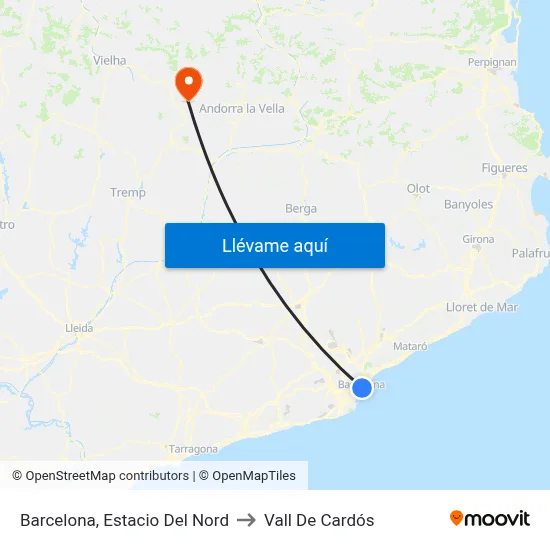 Barcelona, Estacio Del Nord to Vall De Cardós map