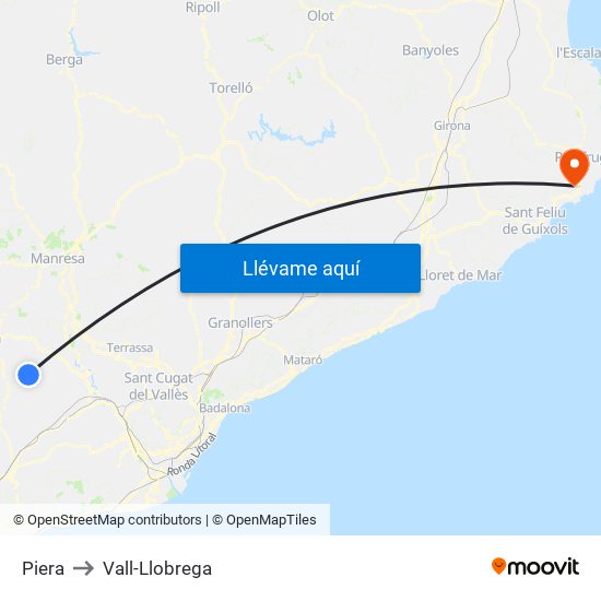 Piera to Vall-Llobrega map