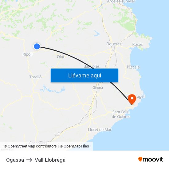 Ogassa to Vall-Llobrega map