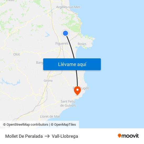 Mollet De Peralada to Vall-Llobrega map