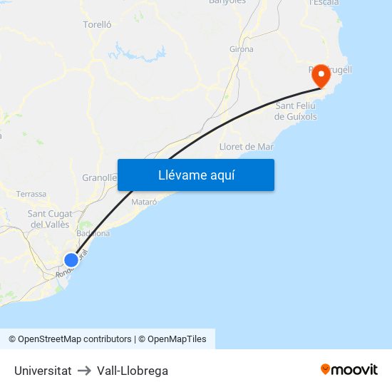 Universitat to Vall-Llobrega map