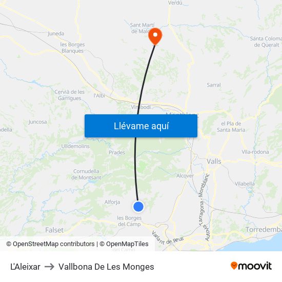 L'Aleixar to Vallbona De Les Monges map