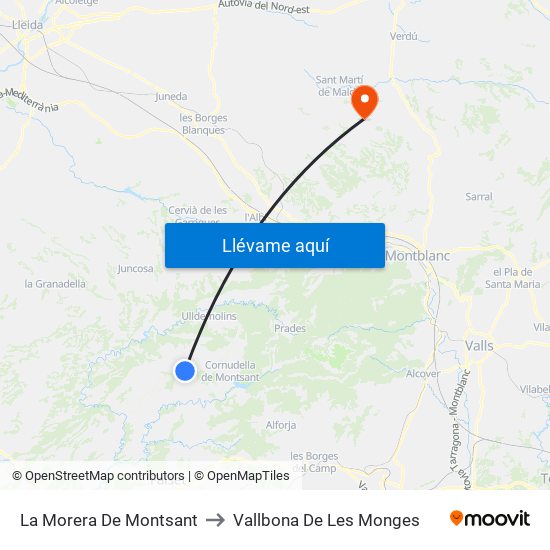 La Morera De Montsant to Vallbona De Les Monges map