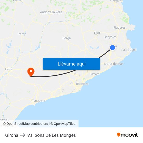 Girona to Vallbona De Les Monges map