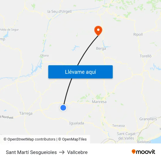 Sant Martí Sesgueioles to Vallcebre map
