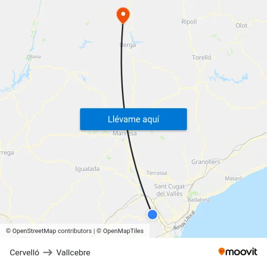 Cervelló to Vallcebre map