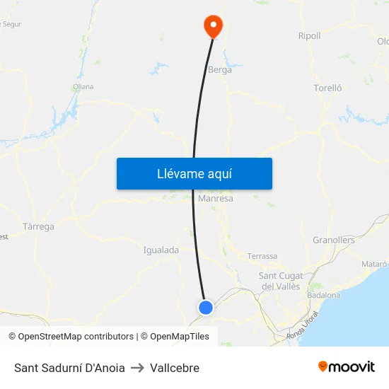 Sant Sadurní D'Anoia to Vallcebre map