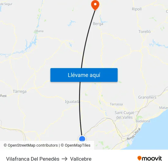 Vilafranca Del Penedès to Vallcebre map