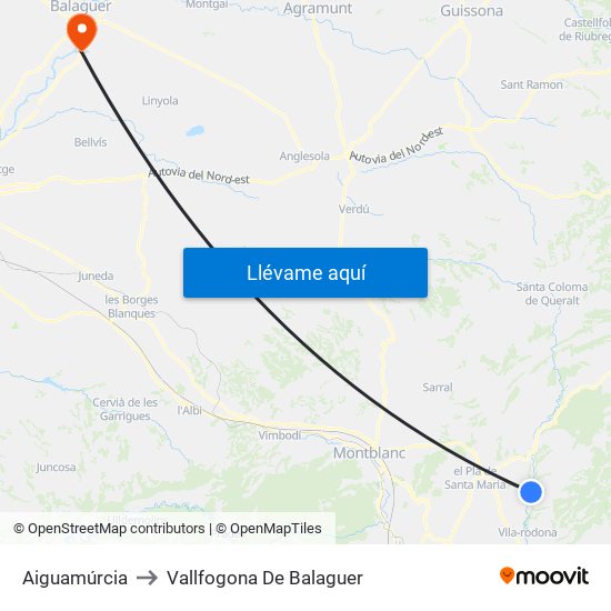 Aiguamúrcia to Vallfogona De Balaguer map