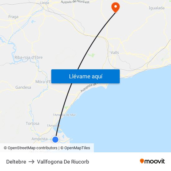 Deltebre to Vallfogona De Riucorb map