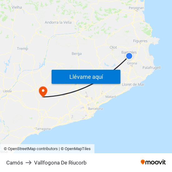Camós to Vallfogona De Riucorb map