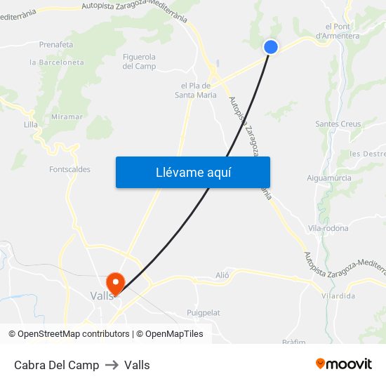 Cabra Del Camp to Valls map