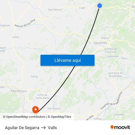 Aguilar De Segarra to Valls map