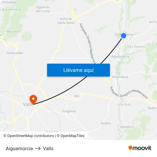 Aiguamúrcia to Valls map