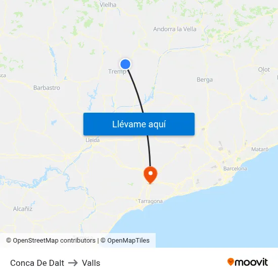 Conca De Dalt to Valls map