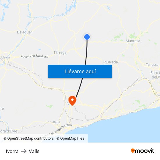 Ivorra to Valls map