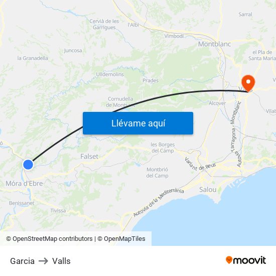 Garcia to Valls map