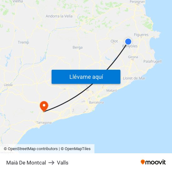 Maià De Montcal to Valls map