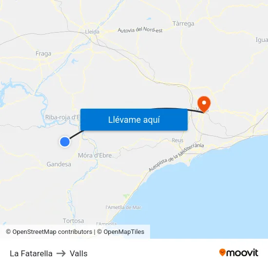 La Fatarella to Valls map