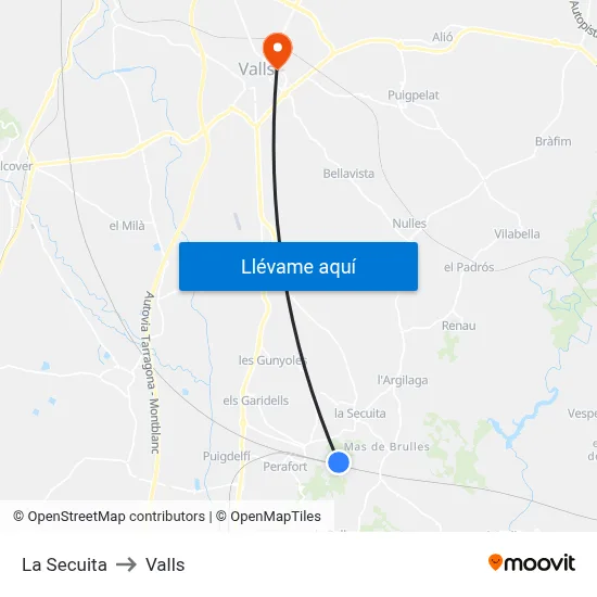 La Secuita to Valls map