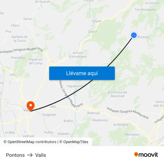 Pontons to Valls map
