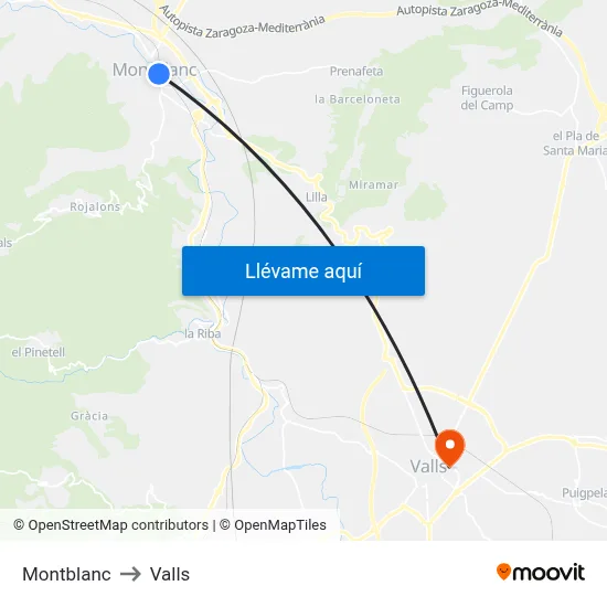 Montblanc to Valls map