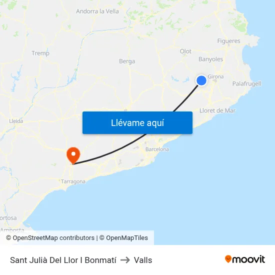Sant Julià Del Llor I Bonmatí to Valls map