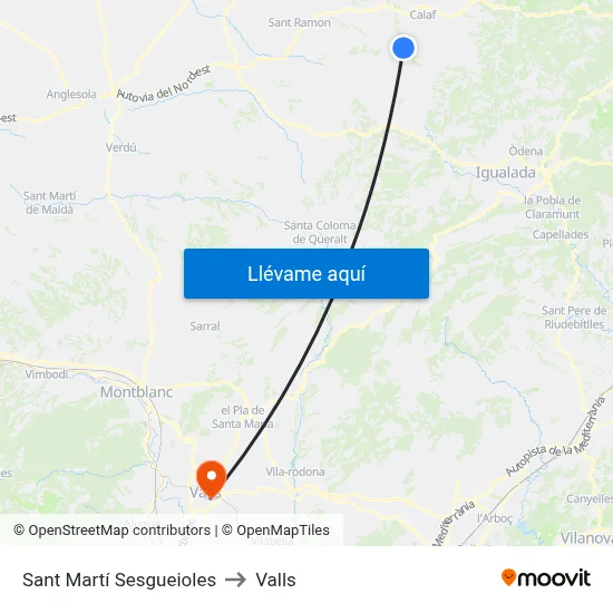 Sant Martí Sesgueioles to Valls map