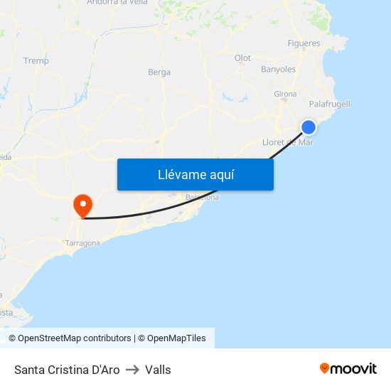 Santa Cristina D'Aro to Valls map