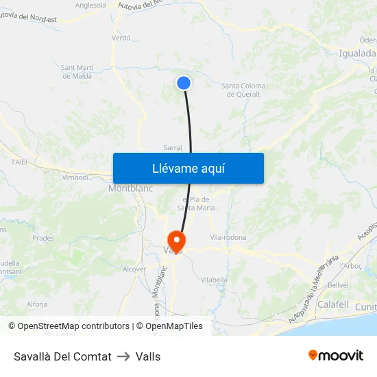 Savallà Del Comtat to Valls map