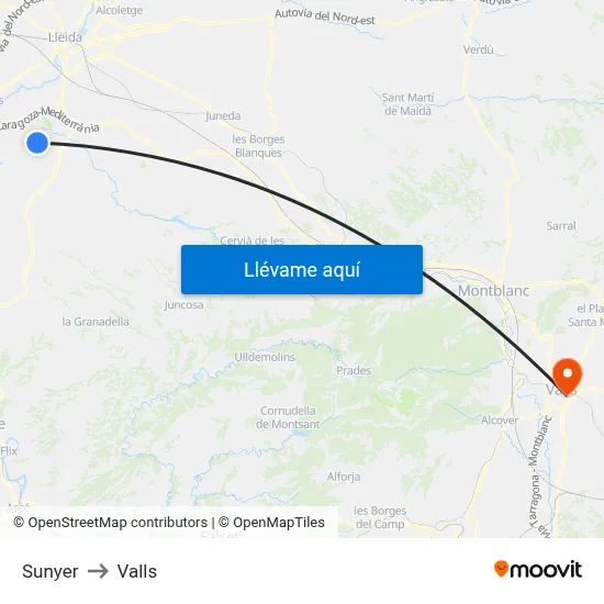 Sunyer to Valls map