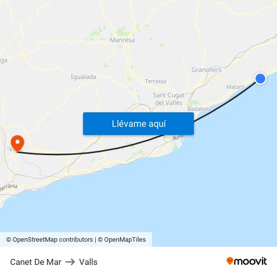 Canet De Mar to Valls map