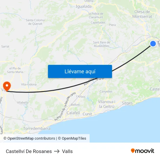 Castellví De Rosanes to Valls map
