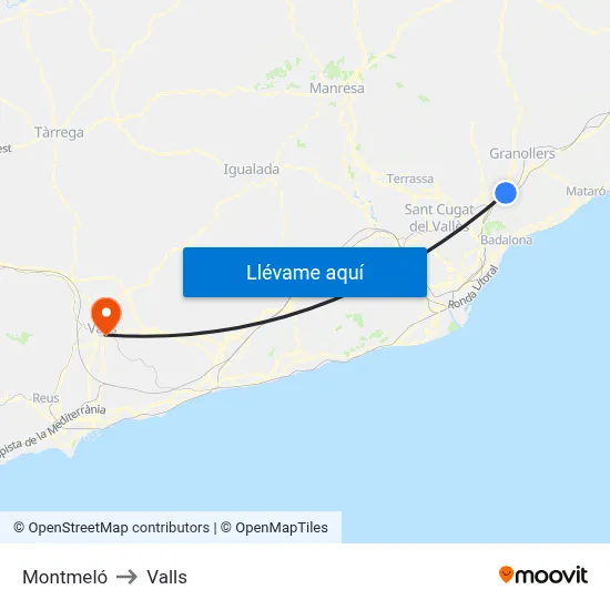 Montmeló to Valls map