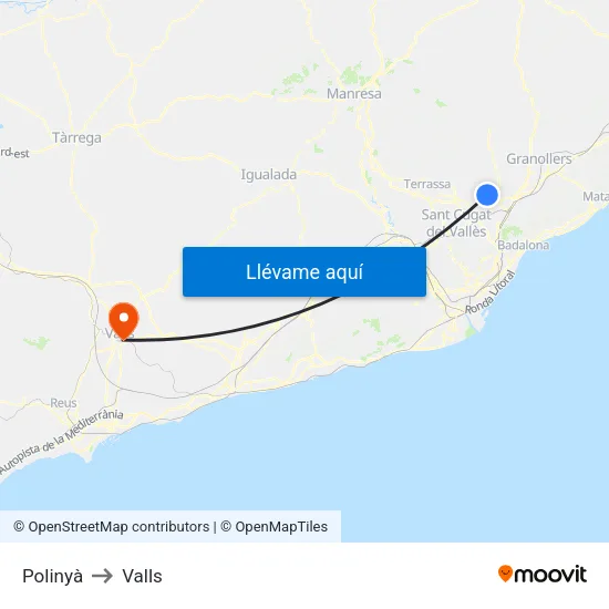 Polinyà to Valls map