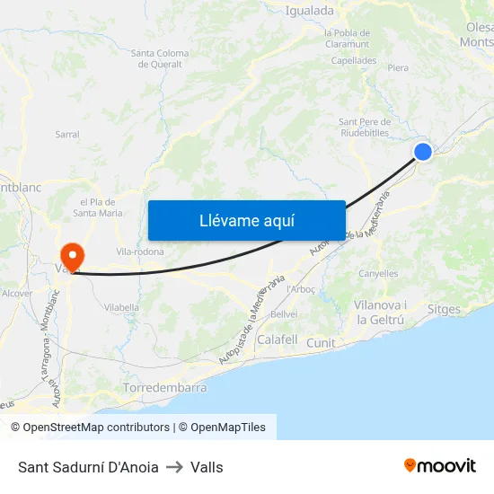 Sant Sadurní D'Anoia to Valls map