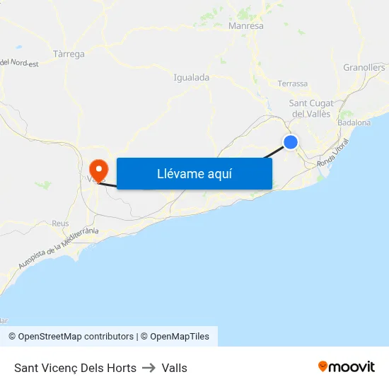 Sant Vicenç Dels Horts to Valls map