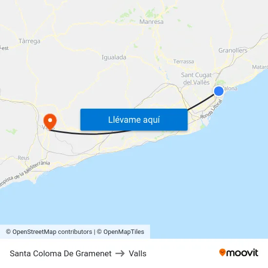 Santa Coloma De Gramenet to Valls map