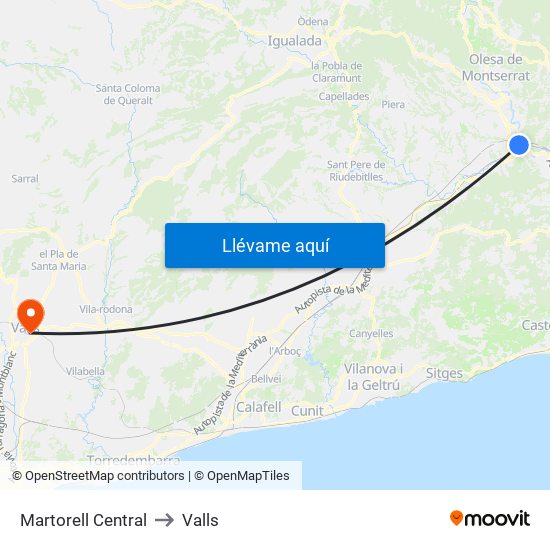 Martorell Central to Valls map