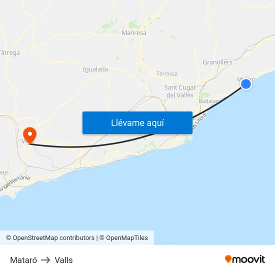 Mataró to Valls map