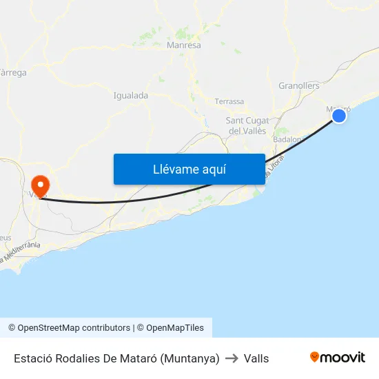 Estació Rodalies De Mataró (Muntanya) to Valls map