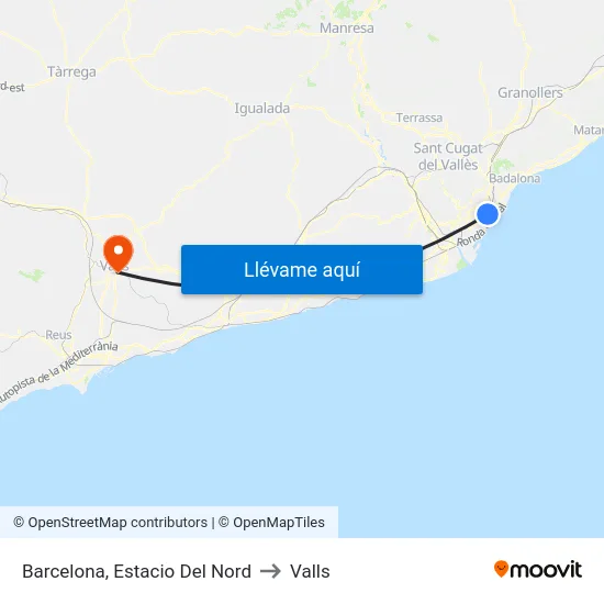 Barcelona, Estacio Del Nord to Valls map