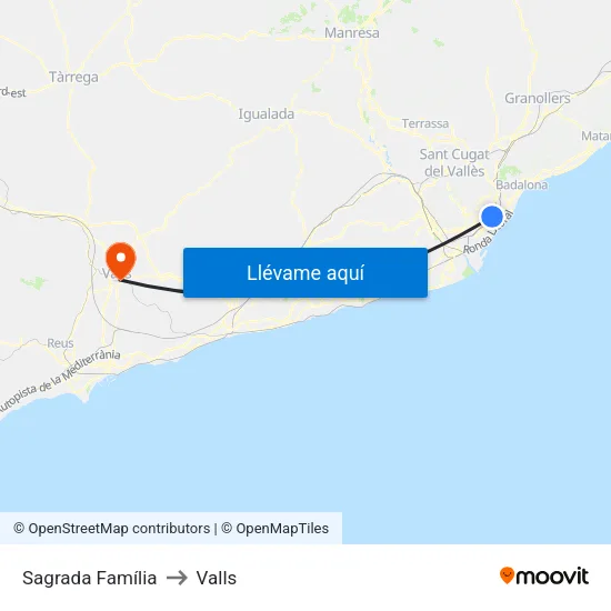 Sagrada Família to Valls map