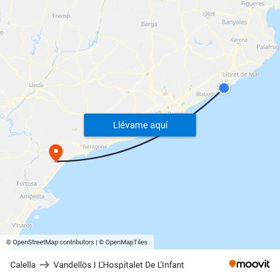 Calella to Vandellòs I L'Hospitalet De L'Infant map
